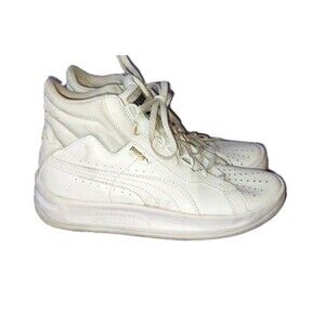 Sz 4.5 Men's 6.5 Woman's Puma High Tops Sport Lifestyle 358399 Gold Logo